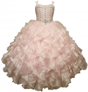 GIRLS RUFFLE DRESS SLEEVELESS W/ BEADS ON TOP (0515557) PINK